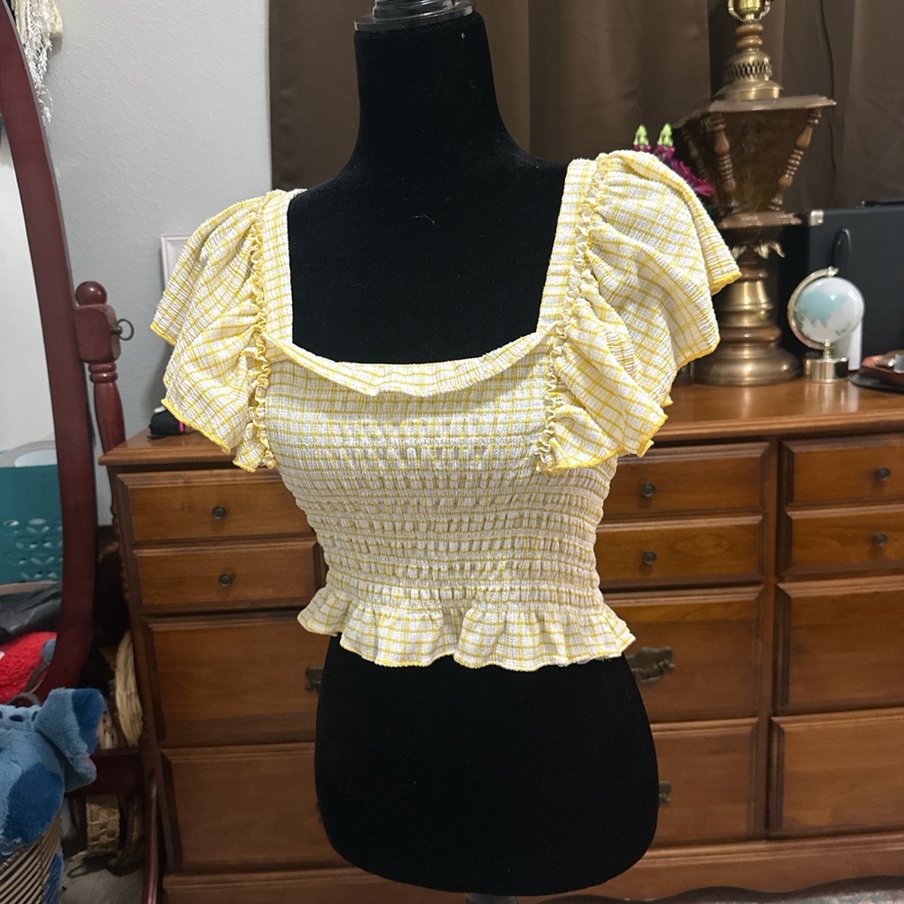 Maeve Yellow Puff Sleeve Smocked Blouse
